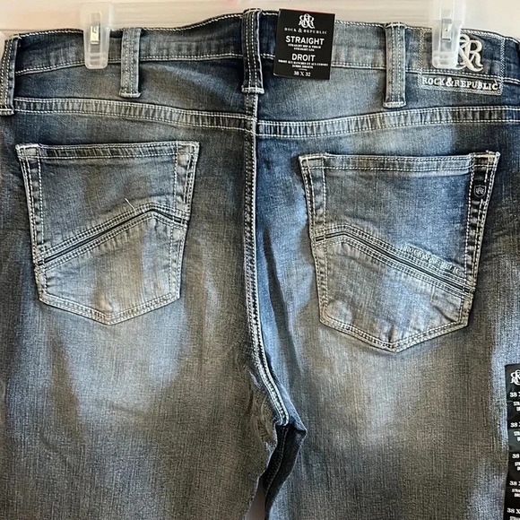 ROCK & REPUBLIC  denim jean,men 38x32 NEW!straight,high rise,embroidered logo - Picture 9 of 16
